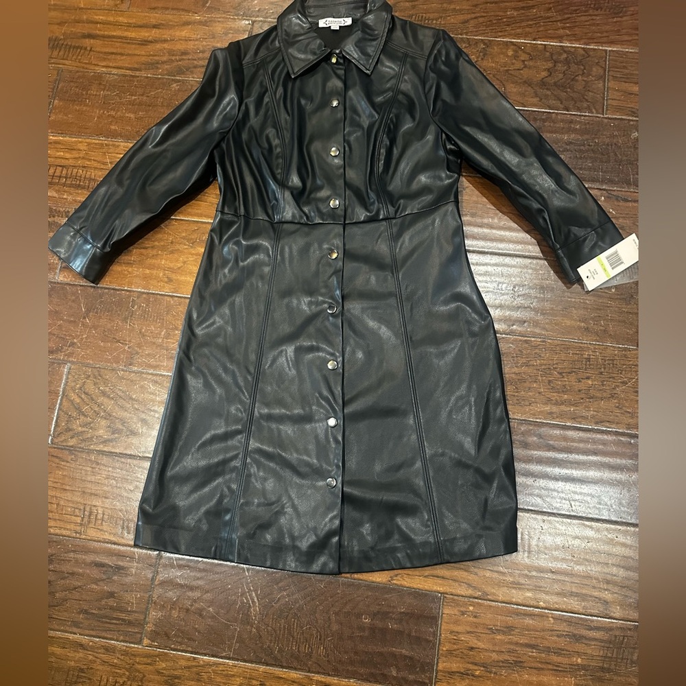 Nanette‎ Lepore Black Faux Leather Button Front Shirt Dress Size 4 NWT